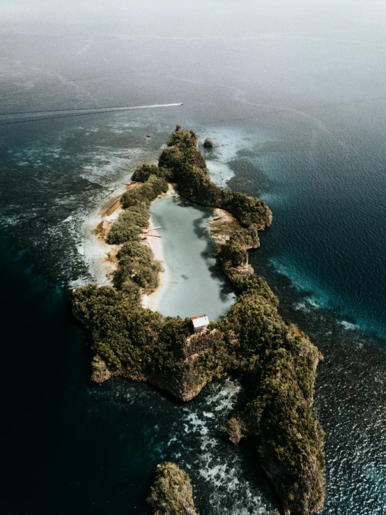 an island with a white substance on top