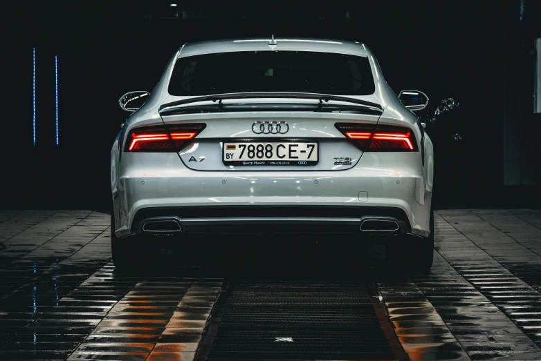 a car is parked in a parking garage