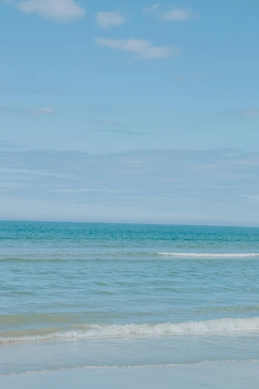 an open sky is reflected in the water of a calm ocean