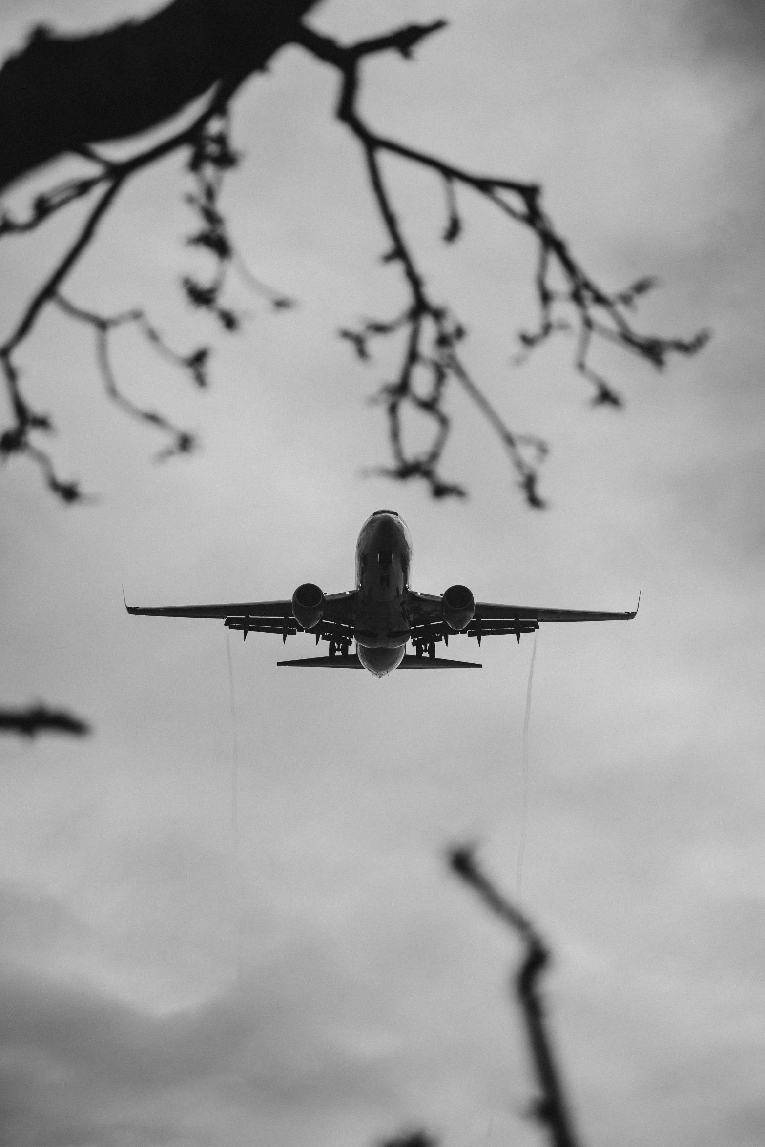 a large jetliner flying through a cloudy sky