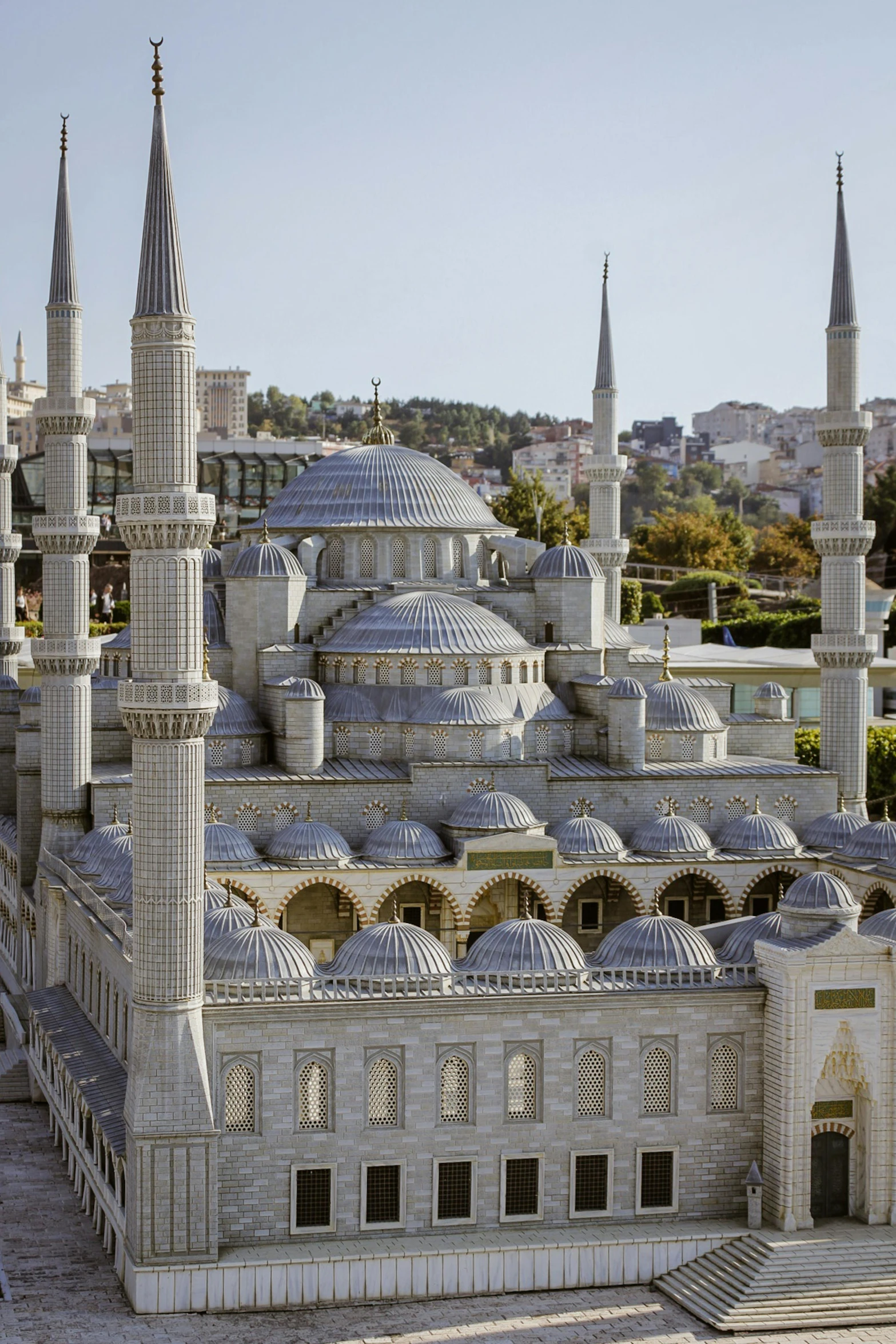 an artistic image of a large building with massive towers