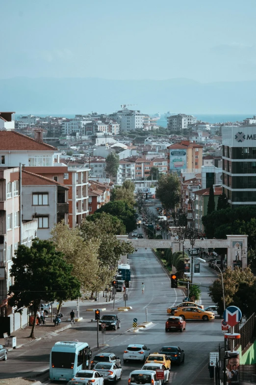 a city with tall buildings and a busy street