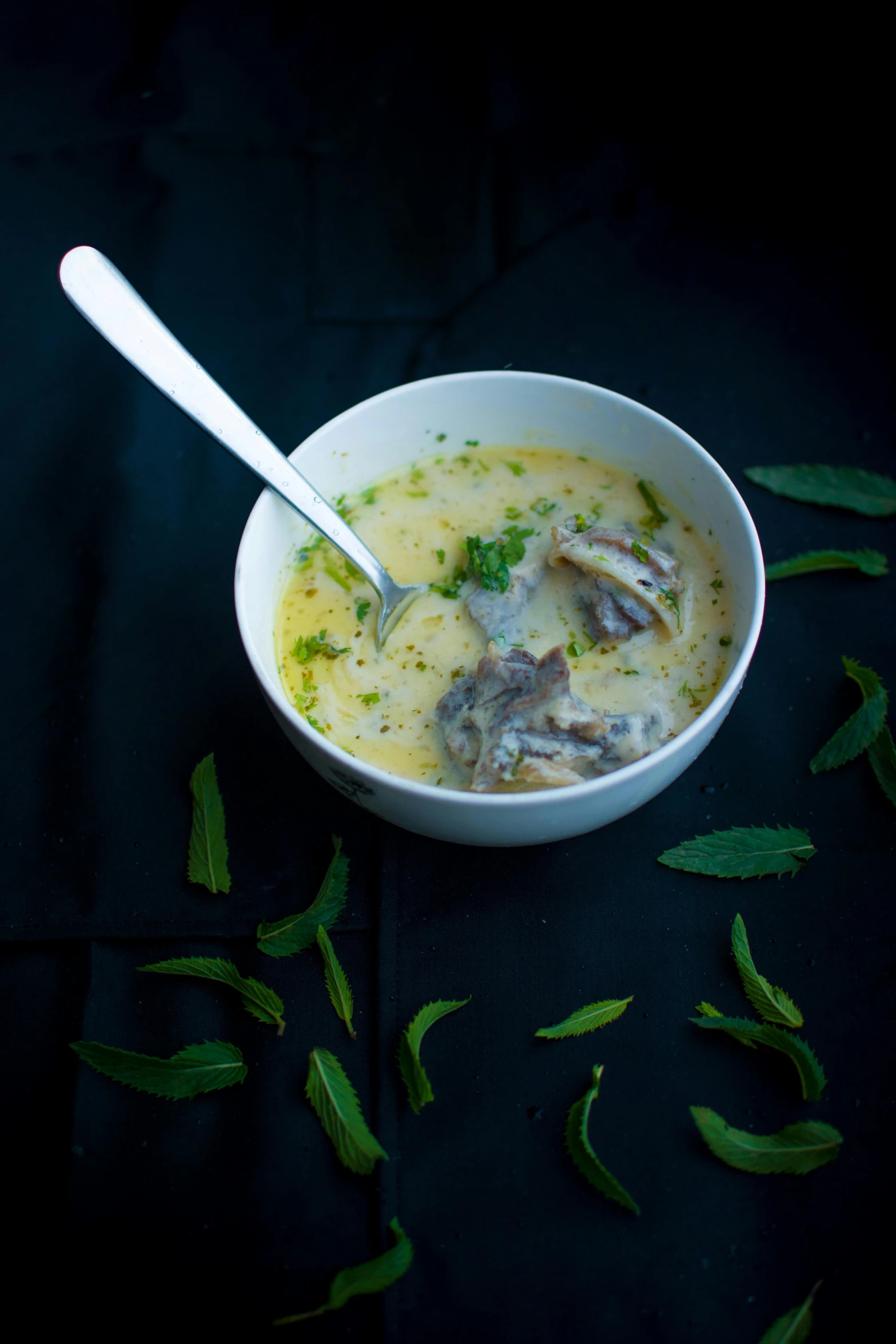 soup is served in a bowl with a spoon