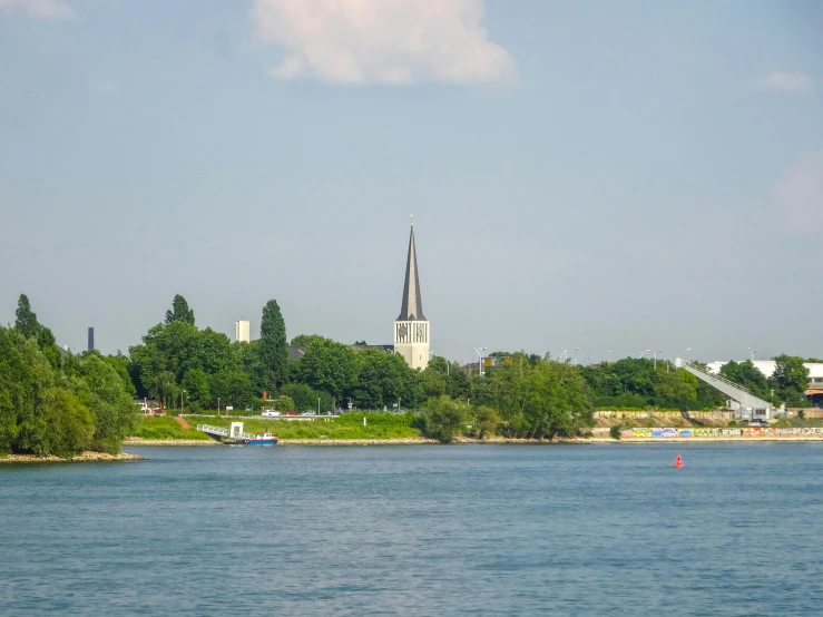 the view of the church from across the water