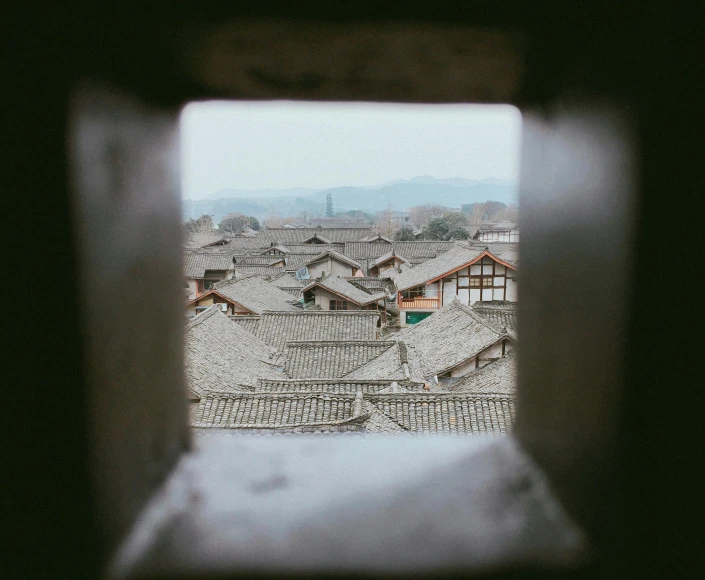 there is a view out the window on top of a building