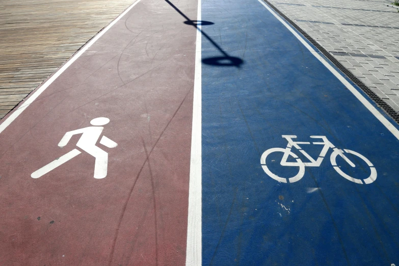 two side by side painted signs on sidewalks