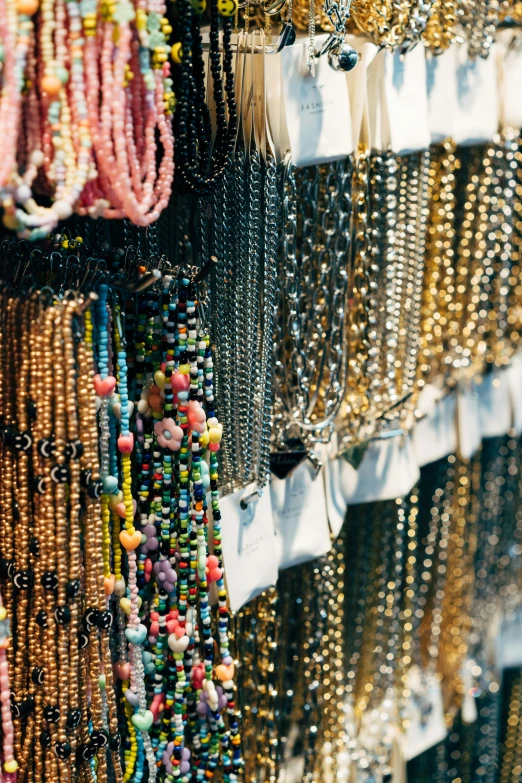 a display at a necklace and celet shop
