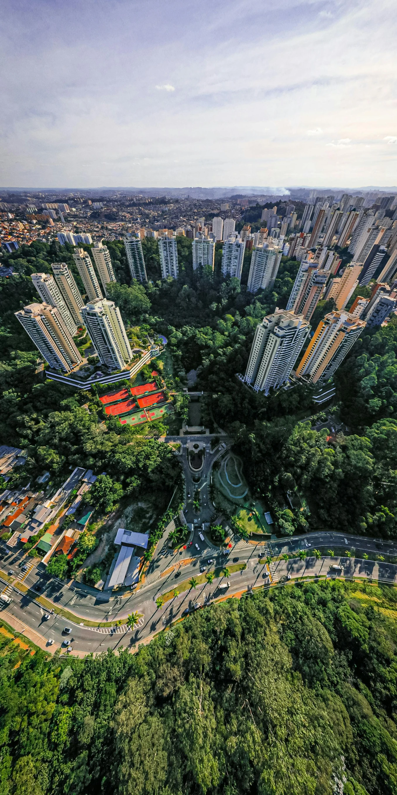 an aerial s of city buildings and traffic