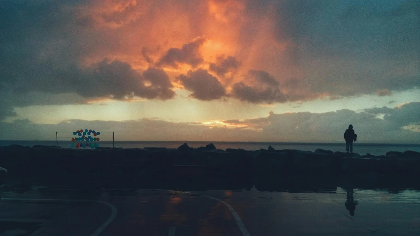 the sky above the ocean and a person looking in the distance