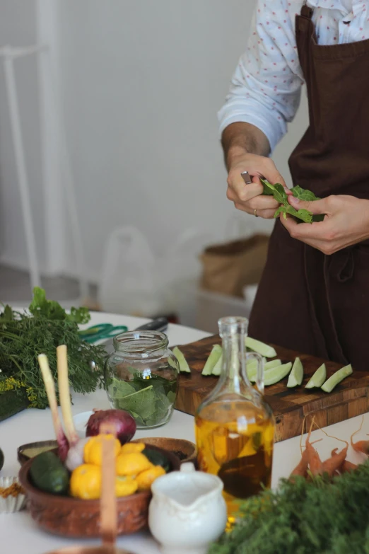 the cook is preparing vegetables and preparing them in preparation