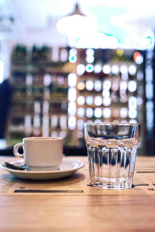 a s of water and teacup on a table