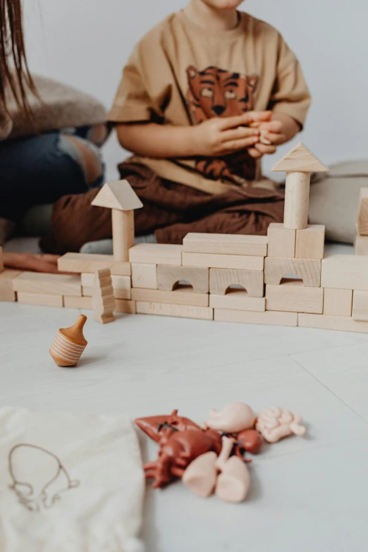 two children sitting on the floor playing with their toys