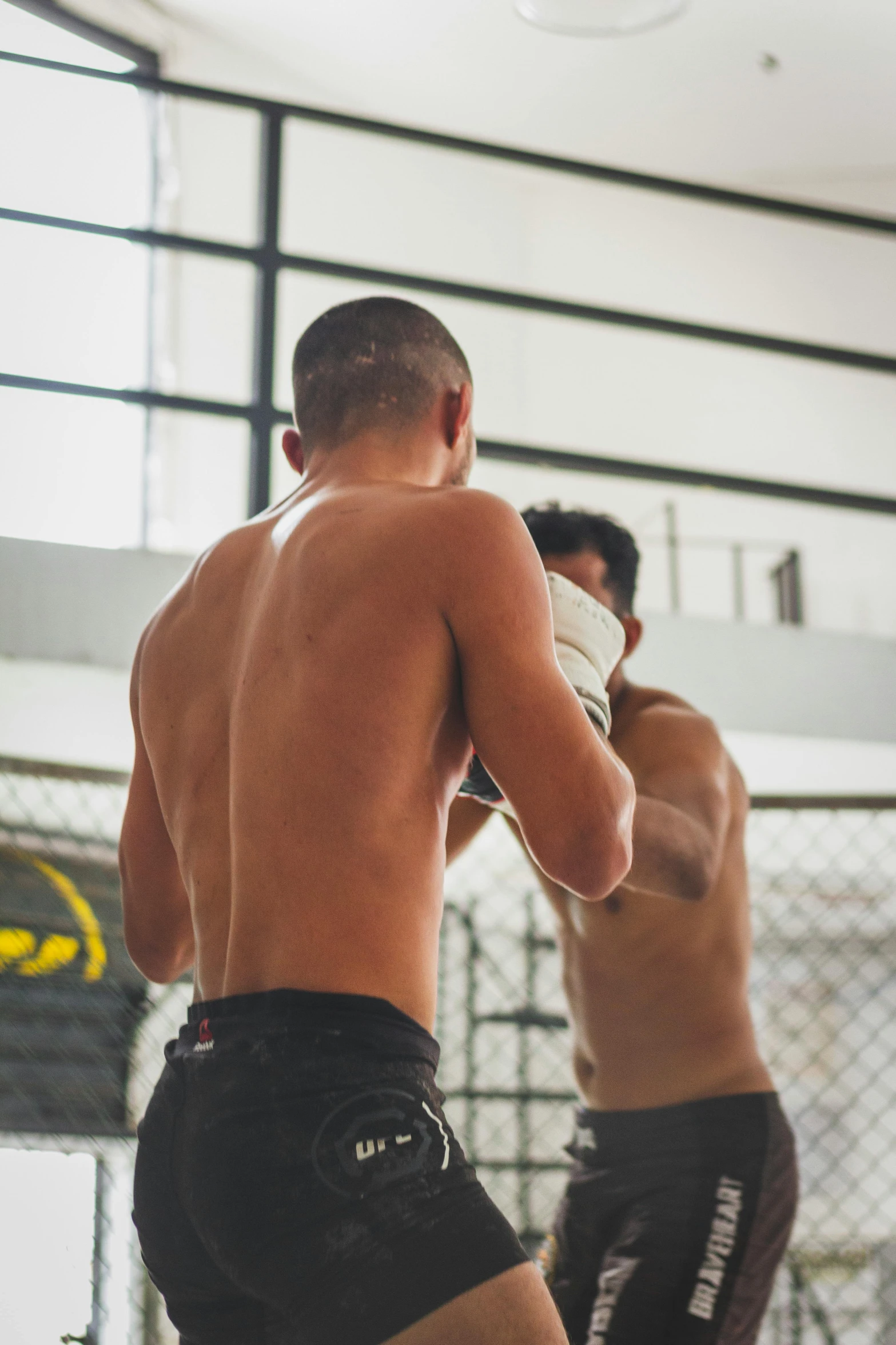 two men with s are engaged in a boxing ring