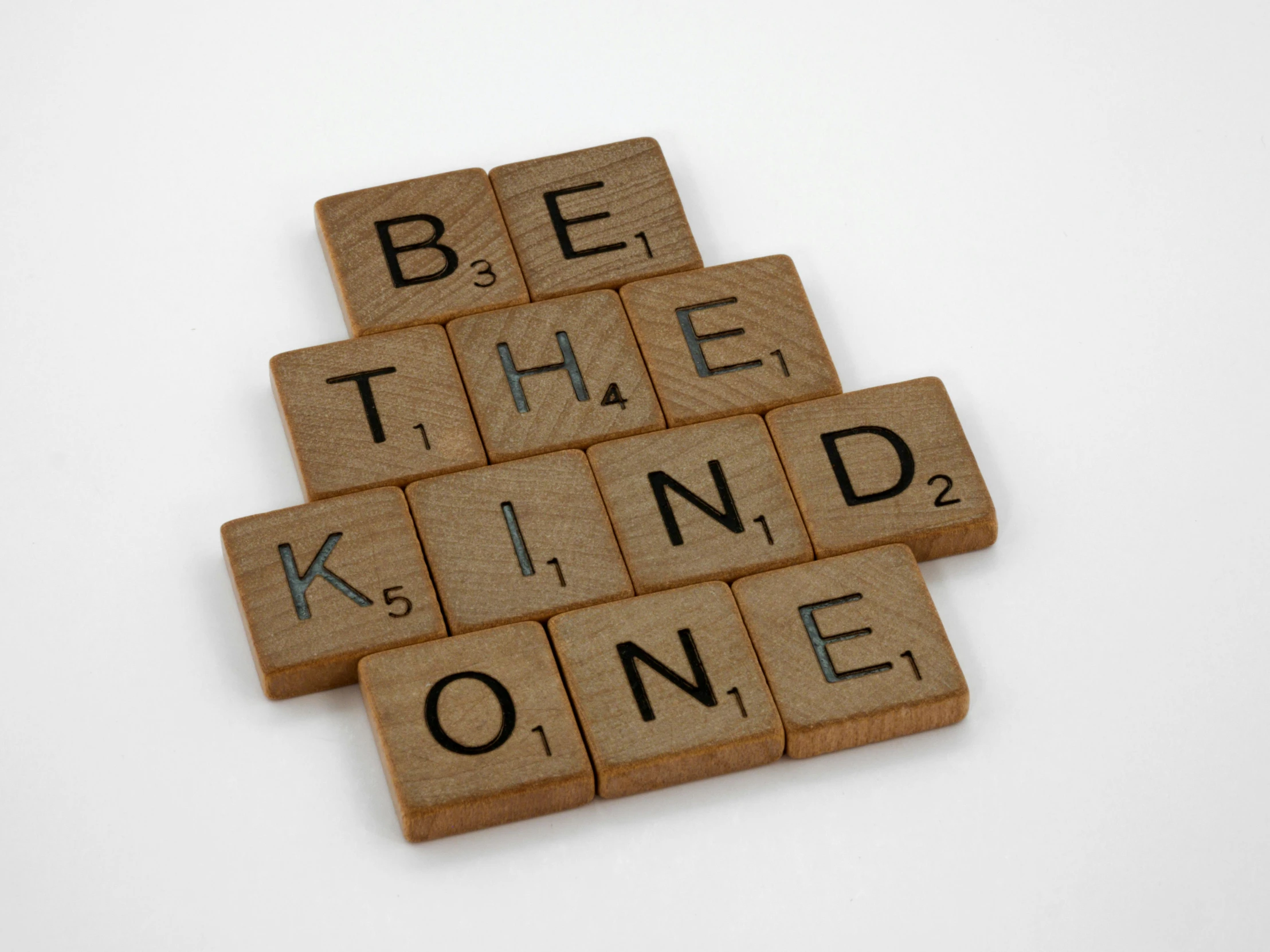 scrabble tiles arranged in a pyramid reading be the kind of kind of kind