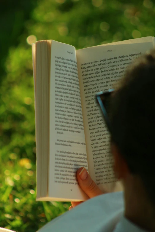 a person reads a book with their sunglasses on