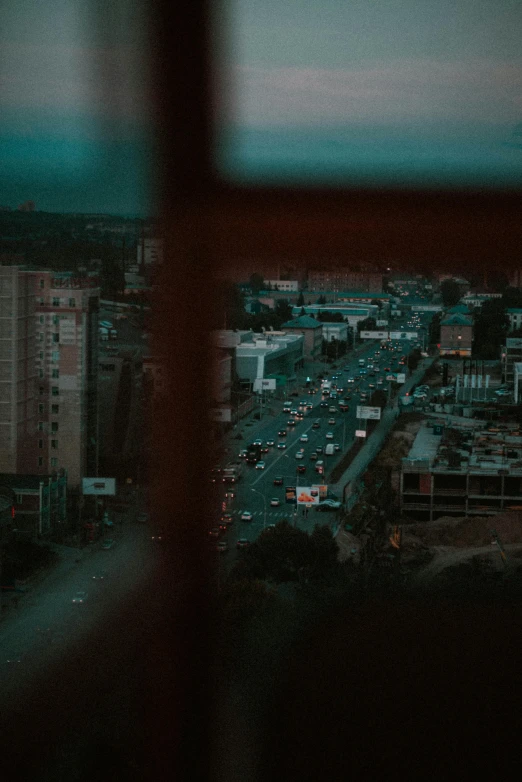 a view from a window in the sky at a traffic jam