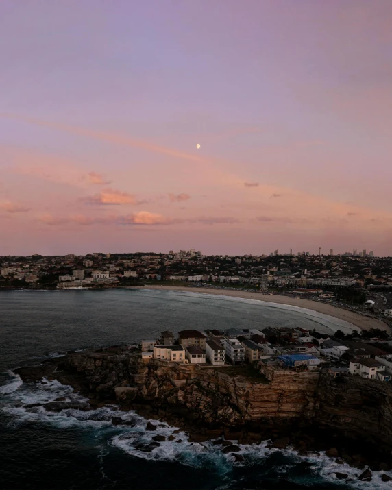 sunset at the ocean with many els near water