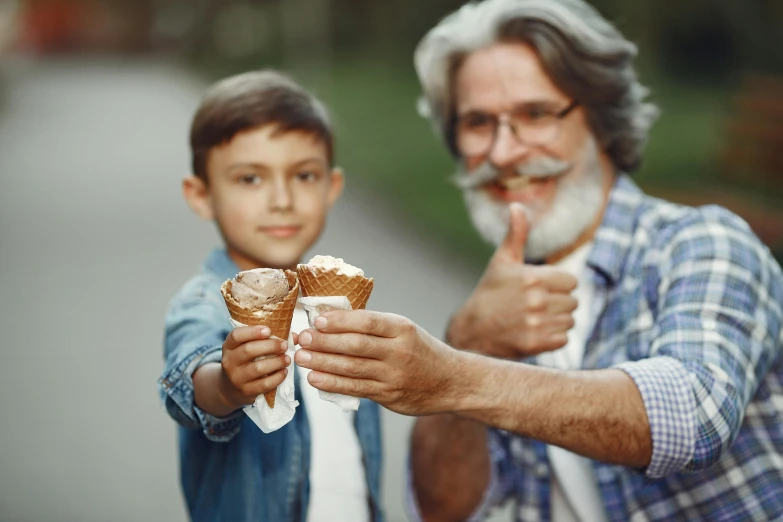 an older man and  eating ice cream cone