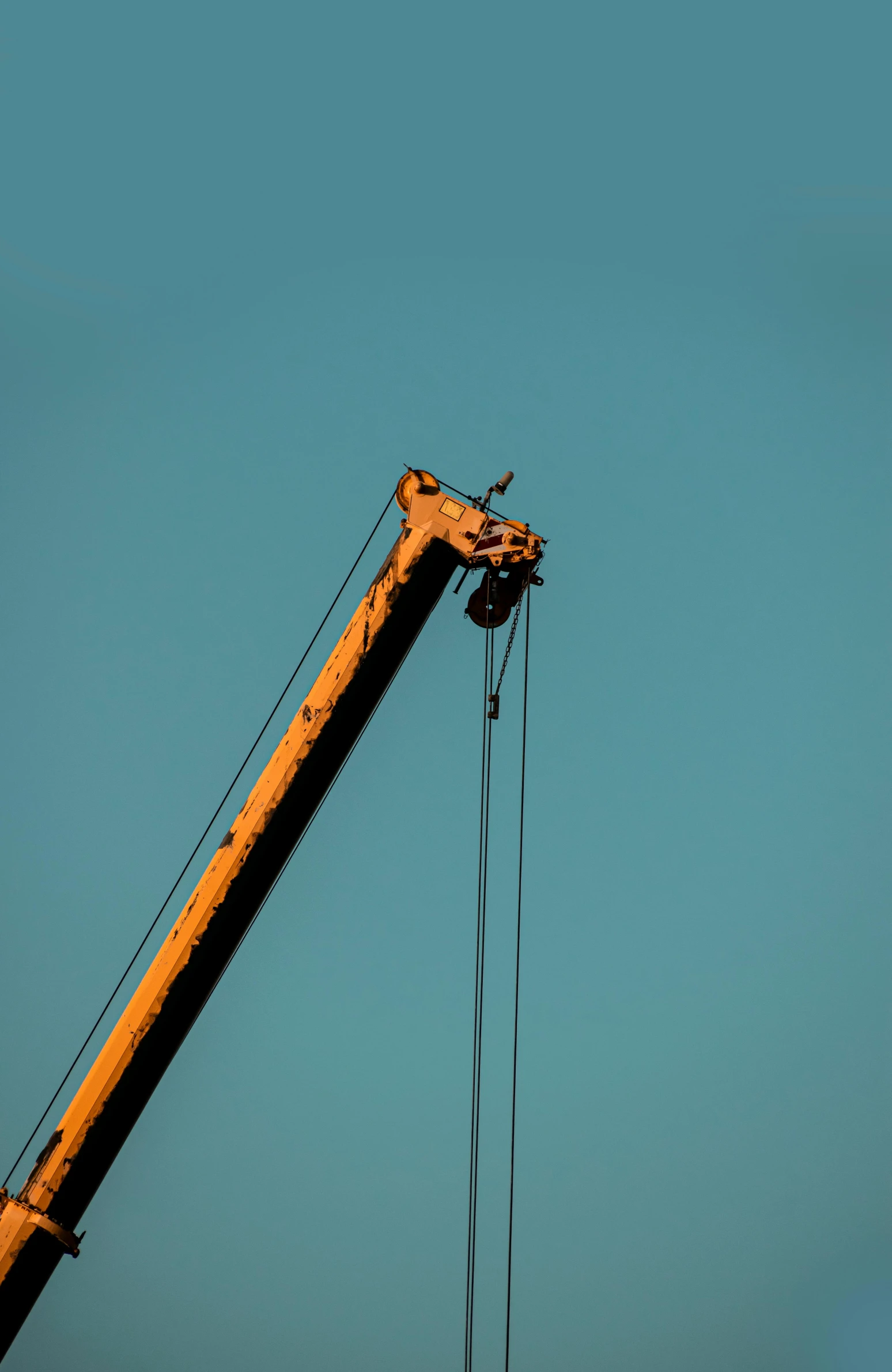 a crane is holding soing in its handle