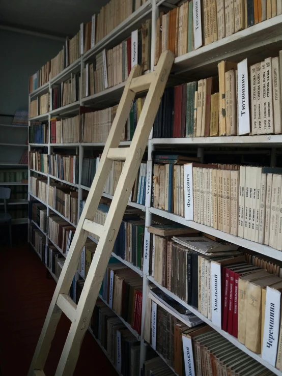 ladder leaning against books in an old book store