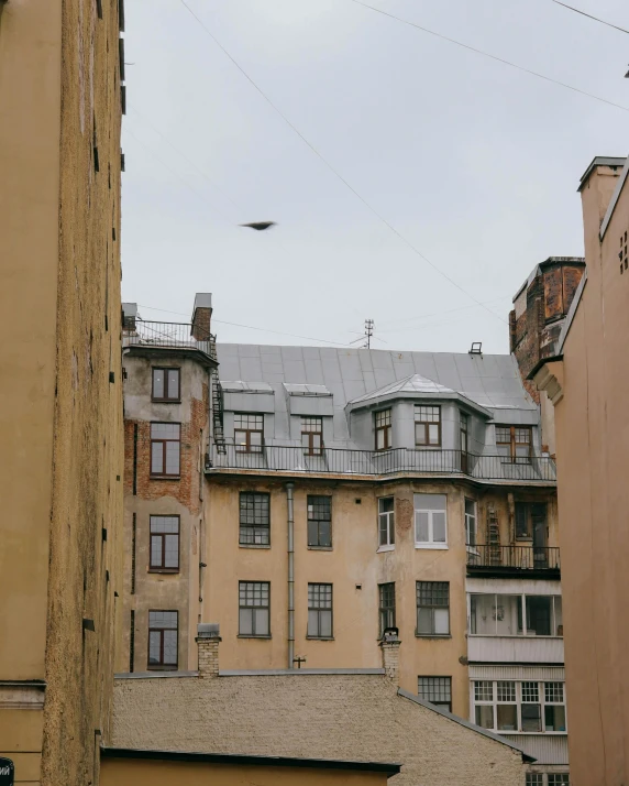 the sky is overcast, and there are several buildings