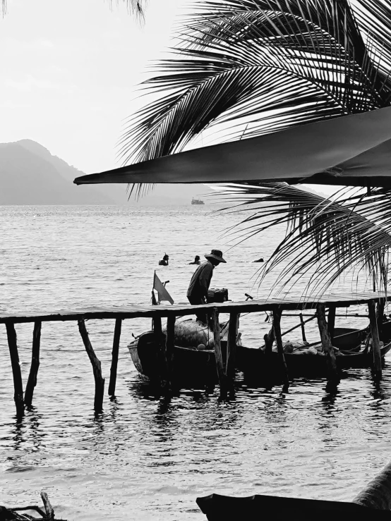 a man on a small boat in the water