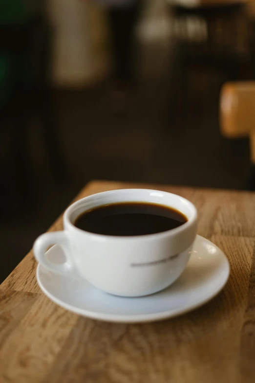 cup of coffee with saucer sitting on wooden table