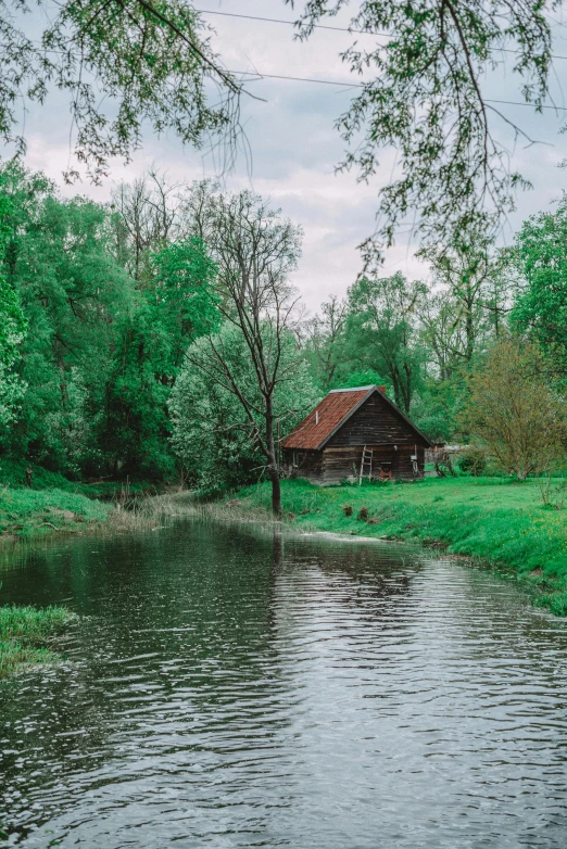 a small cabin sitting in the middle of a forest