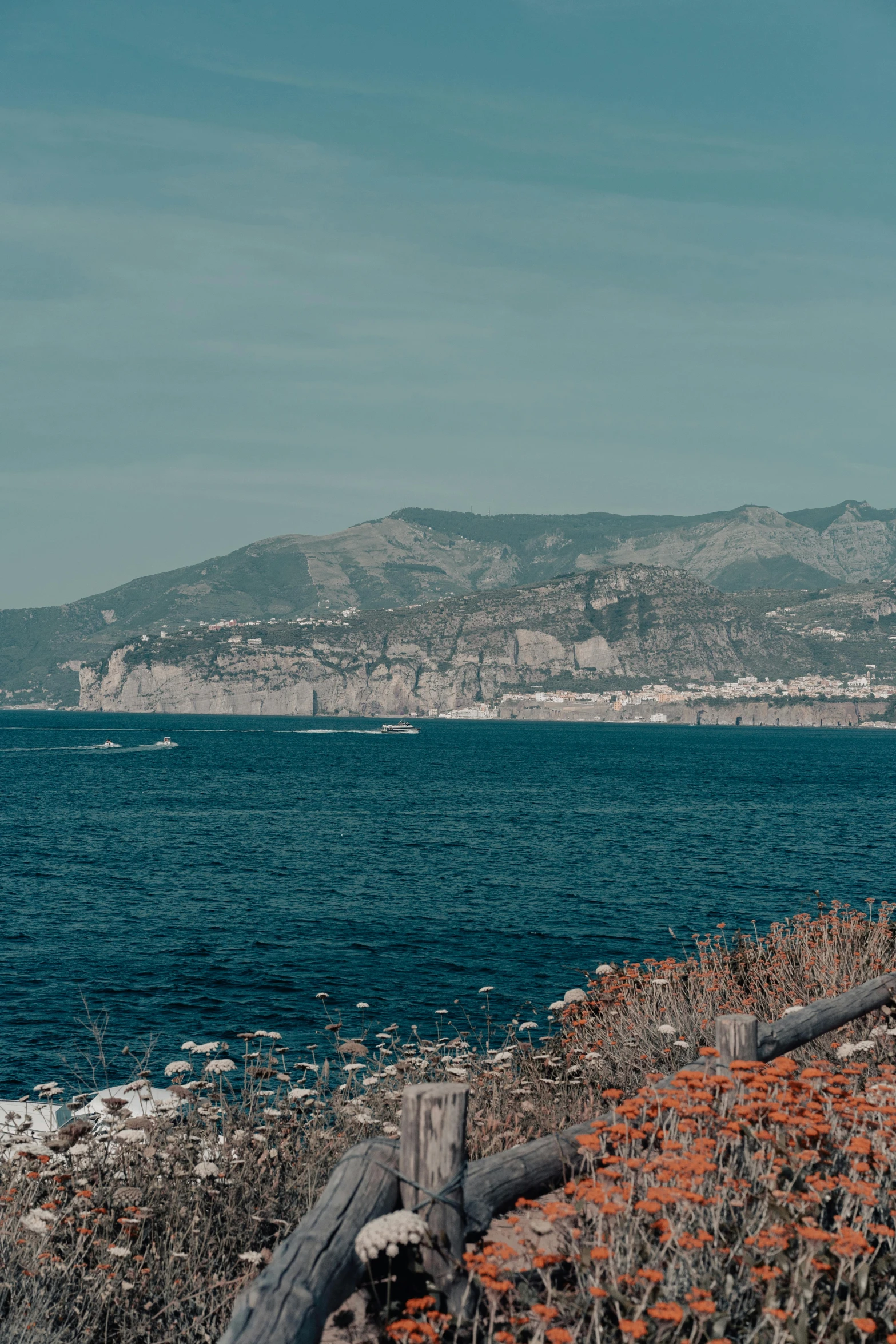 there is a view of the ocean from the shore