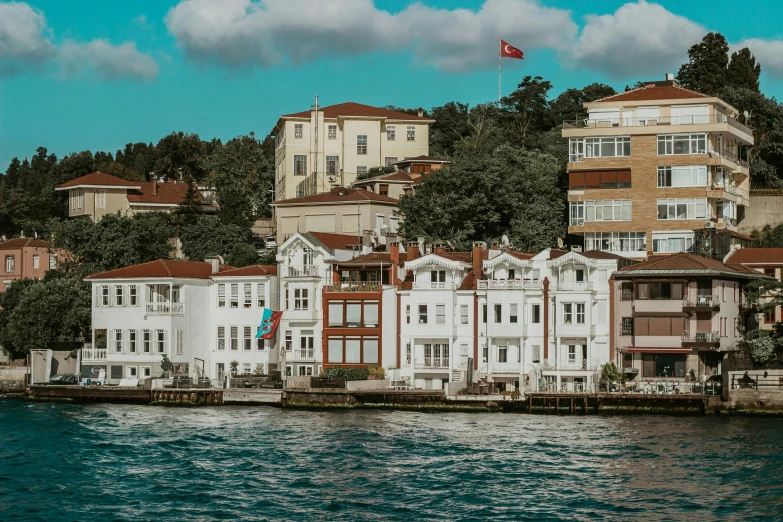 there are many buildings on the water in this city