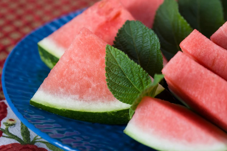 watermelon slices with mint on top of each other