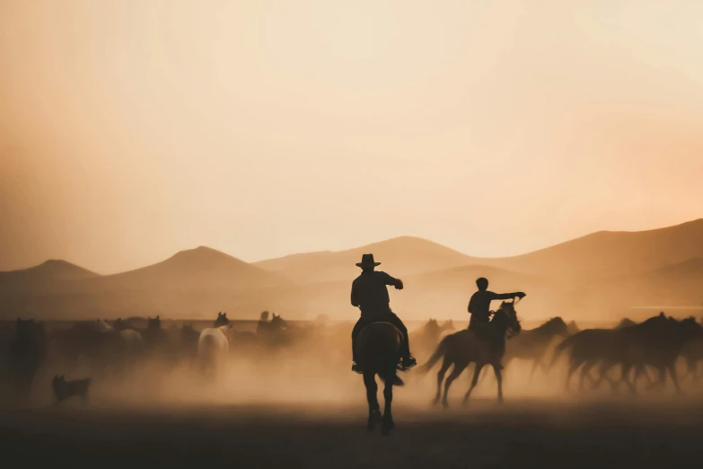 a couple of people riding on the backs of horses