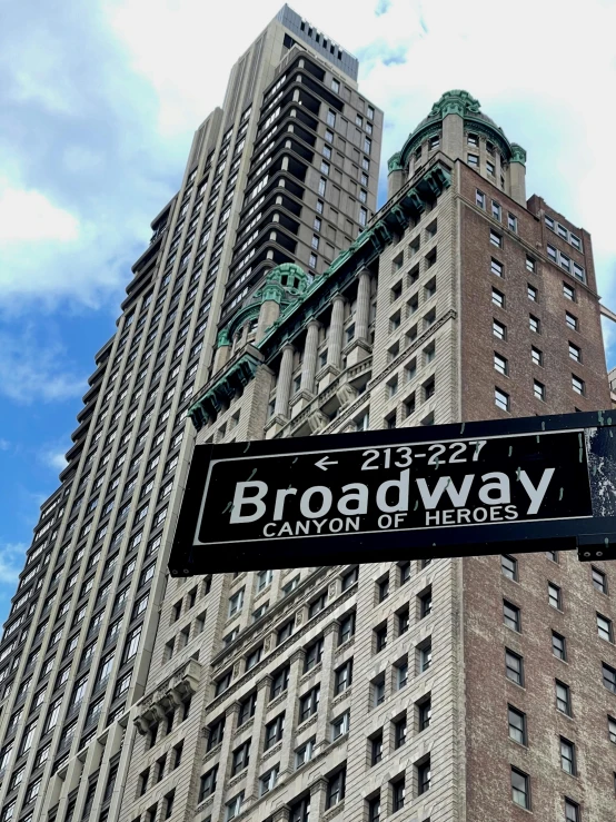 a street sign on a city street in front of big buildings