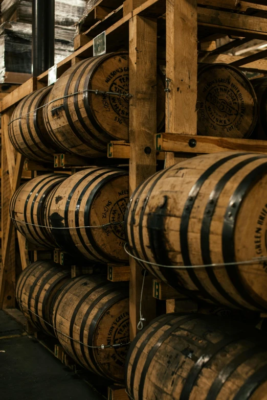 several wooden barrel stacked on top of each other