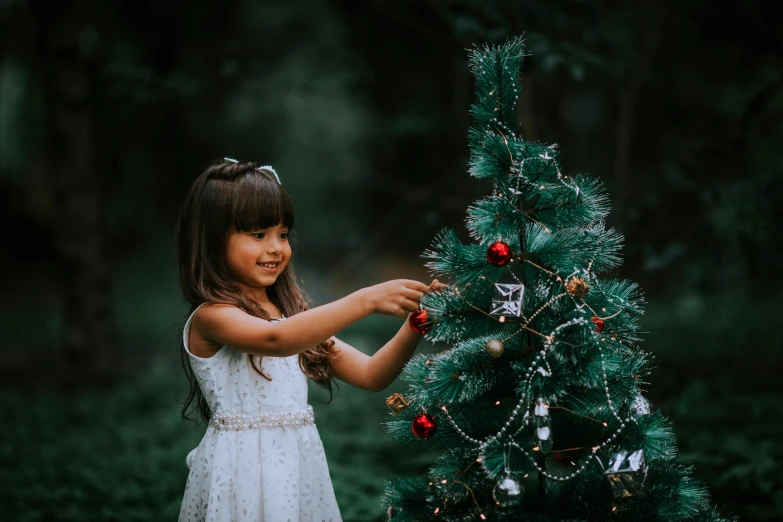 a  holding onto a small christmas tree