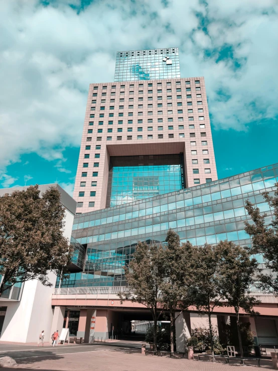 the reflection of a building in another building