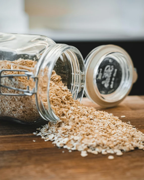 some white rice and a jar with a black label