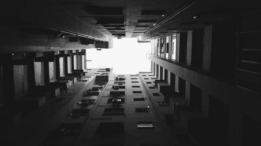 black and white pograph of buildings and doors