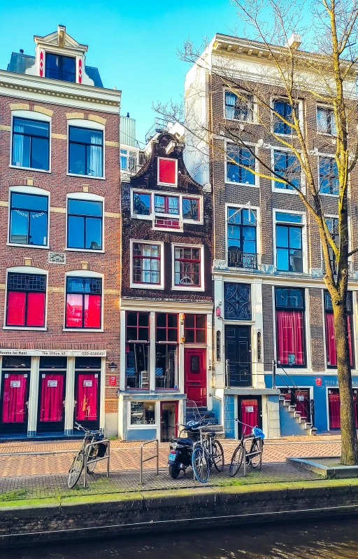 red and blue doors in an old city