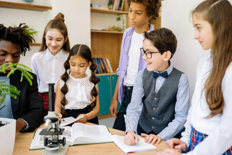 a group of students watch their teacher while they look at soing