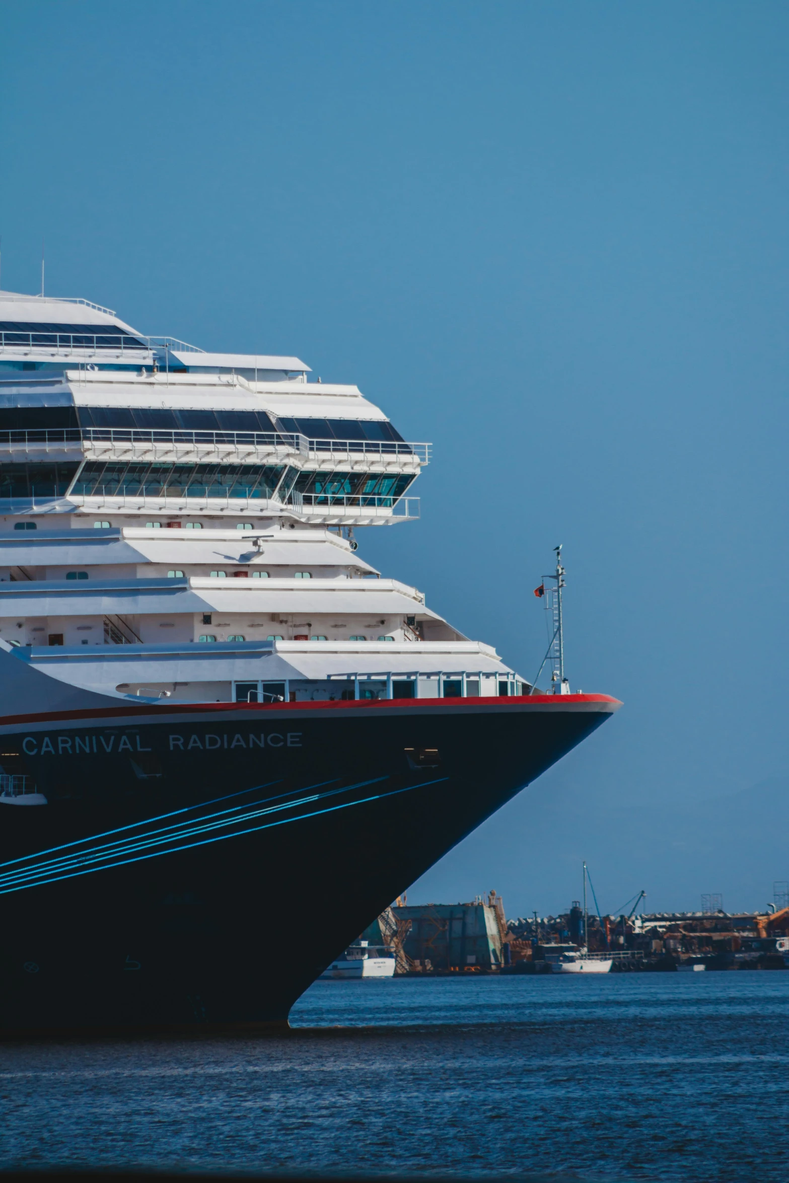 the large cruise ship is docked near the pier