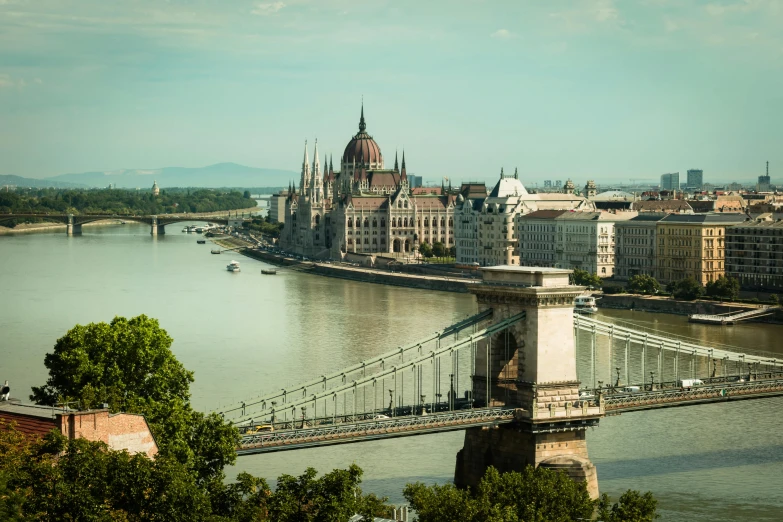 the view of an old bridge and the river in europe