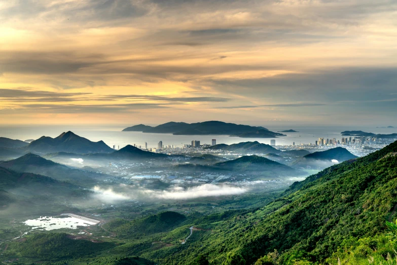 a large group of hills and a city