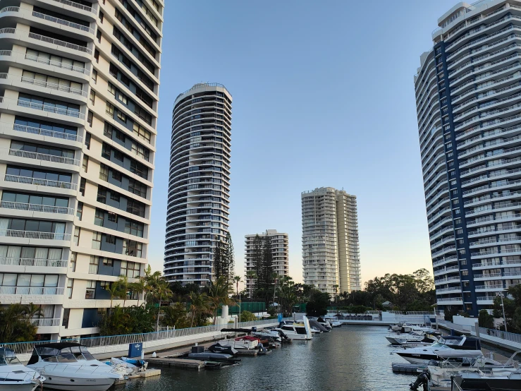 a marina with many boats parked by it