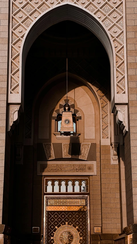 a clock that is on a wall behind a doorway