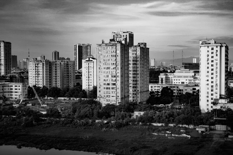 the city skyline with skyscrs at sunset