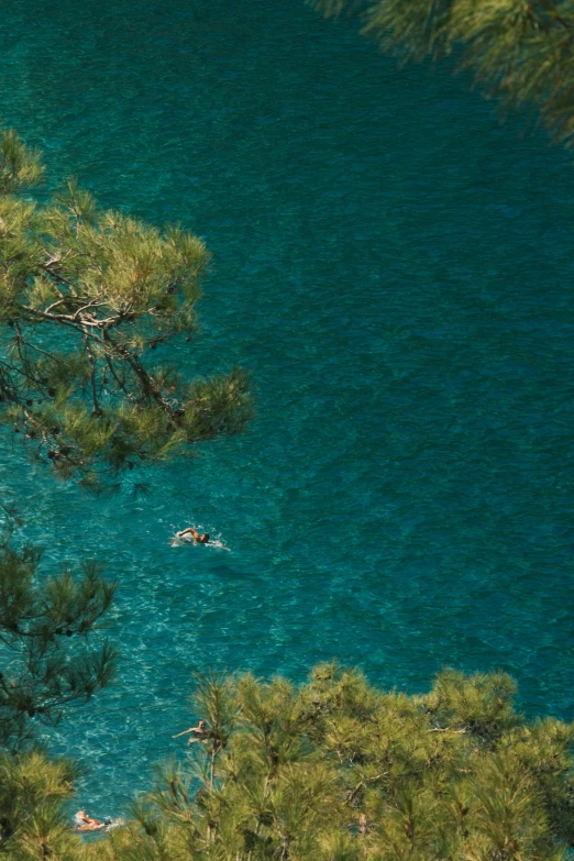 a body of water with two people floating in it