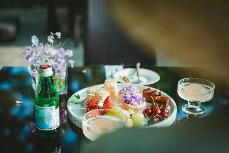 an assortment of food items served on plates