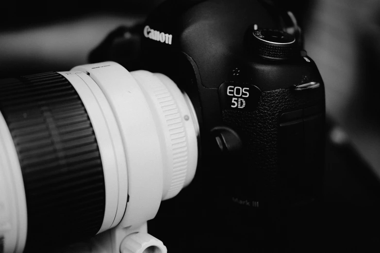 a canon eos 5d and lens are in closeup