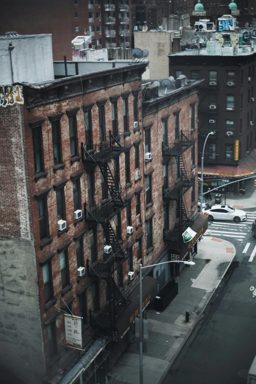 an aerial view of a street in a city